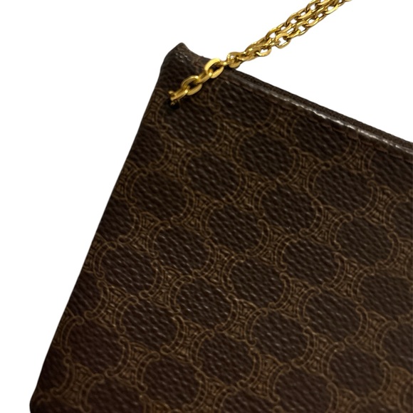 Céline Brown Monogram Macadam Pouch Chain Wristlet Vintage - Picture 11 of 13